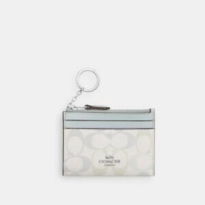 Coach Light Blue and Cream Signature Card Case with Keyring